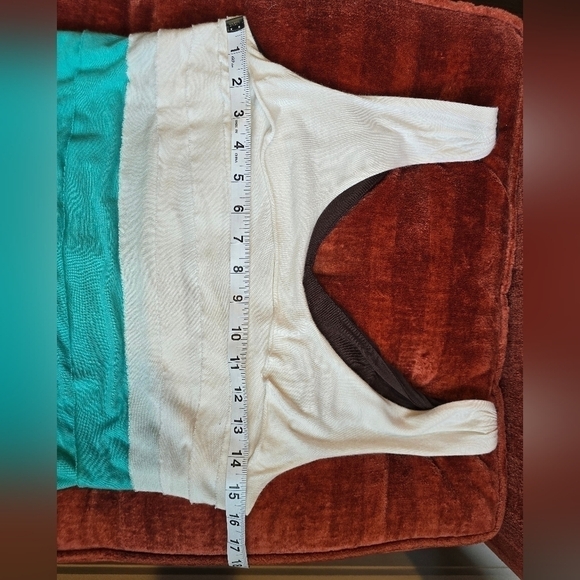 Allen B By Allen Schwartz Colorblock Stretch Dress Turquoise White Brown Sz. S - Picture 8 of 11